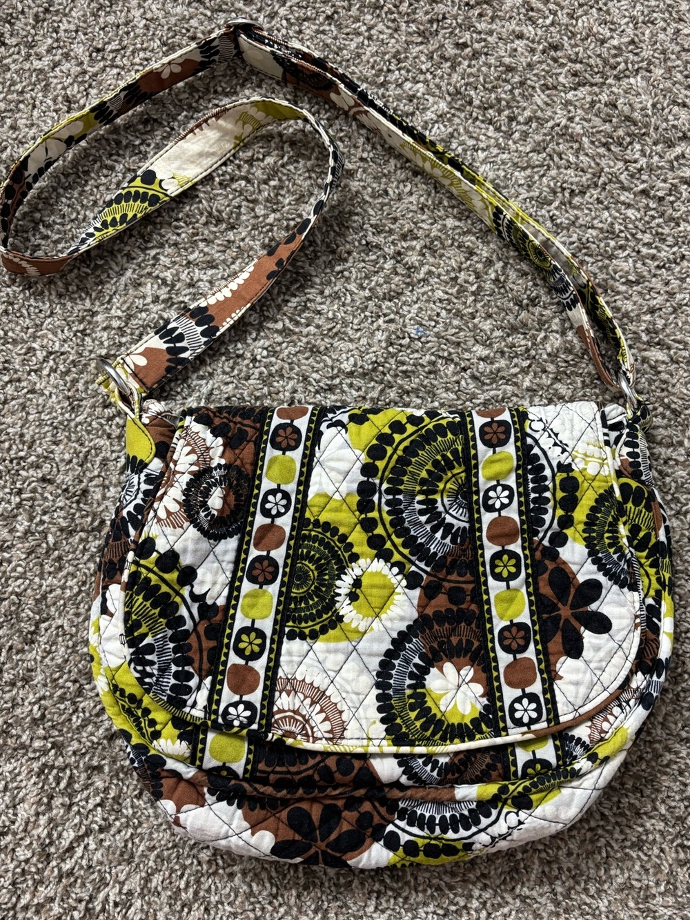 Vera Bradley Cocoa Moss Saddle Up Crossbody Quilted Bag Y2K Hipster Boho